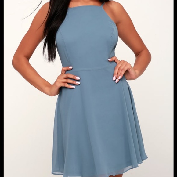 Lulu’s Blue Skater Dress - Picture 2 of 4